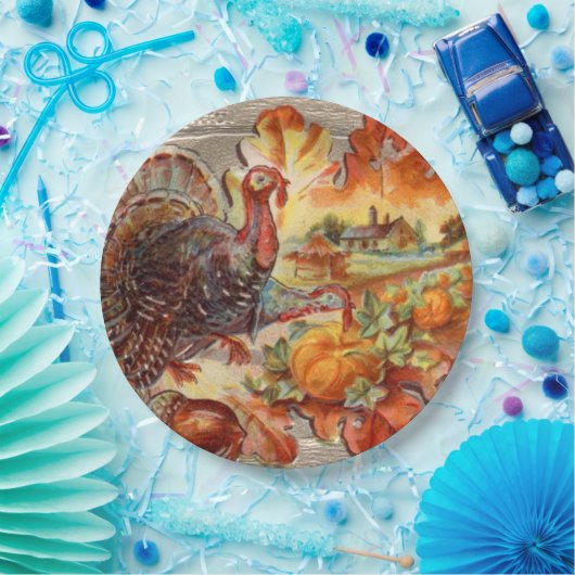 Vintage Erntedank-Truthahn-Ferienpapierplatte Pappteller (Party)