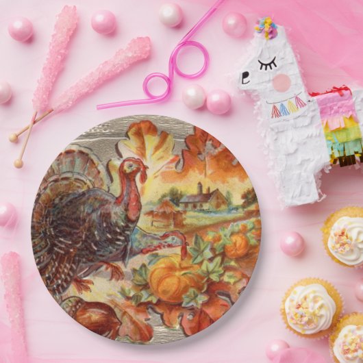 Vintage Erntedank-Truthahn-Ferienpapierplatte Pappteller (Party)