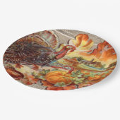 Vintage Erntedank-Truthahn-Ferienpapierplatte Pappteller (Schrägansicht)