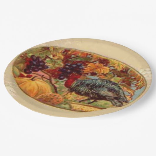 Vintage Erntedank-Truthahn-Ferienpapierplatte Pappteller (Schrägansicht)