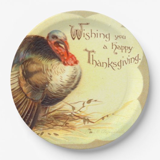 Vintage Erntedank-Truthahn-Ferienpapierplatte Pappteller (Vorderseite)