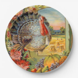 Vintage Erntedank-Truthahn-Ferienpapierplatte Pappteller