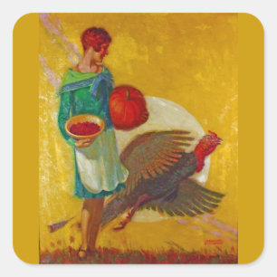 Vintage-Erntedankfest-Illustration Quadratischer Aufkleber