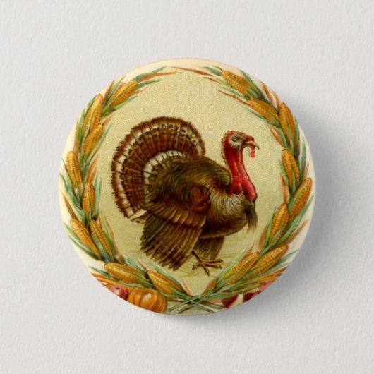 Vintage Erntedankfest Truthahn-Rundbutton Button (Vorderseite)