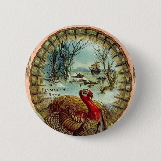 Vintage Erntedankfest Truthahn-Rundbutton Button (Vorderseite)