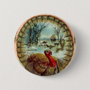 Vintage Erntedankfest Truthahn-Rundbutton Button