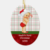 Vintage erste Verzierung des Baby-Jungen Keramikornament (Hinten)