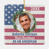 Vintage erste Weihnachtsfeier US-Bürger-Flagge Keramikornament (Rückseite)