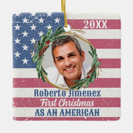 Vintage erste Weihnachtsfeier US-Bürger-Flagge Keramikornament (Vorderseite)