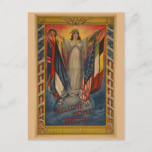Vintage-Erster-Weltkrieg-Frieden-Gerechtigkeit-Fre Postkarte