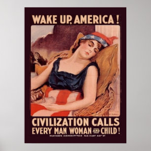 Vintage Erster Weltkrieg Wach auf Amerika Poster