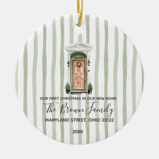 Vintage Erstes Weihnachten im neuen Zuhause grüne  Keramik Ornament