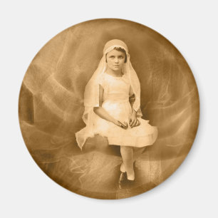 Vintage Erstkommunion Mädchen, Kleid, Schleier, Ro Magnet