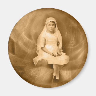 Vintage Erstkommunion Mädchen, Kleid, Schleier, Ro Magnet