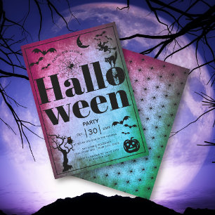 Vintage-Erwachsenen-Halloweenparty lila türkis Einladung