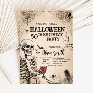 Vintage-Erwachsenenschädel-Halloween-Geburtstagsfe Einladung