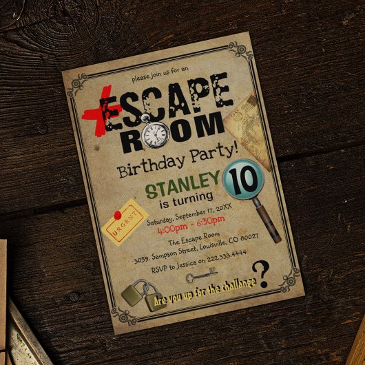 Vintage Escape Room Mystery Geburtstagsparty Einladung