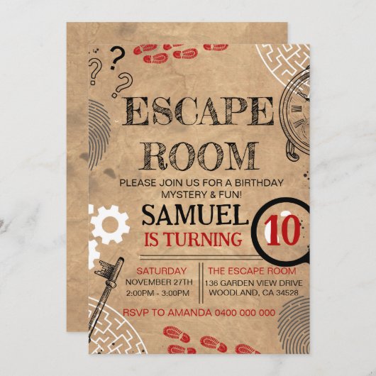 Vintage Escape Room Mystery Geburtstagsparty Einladung (Vorne/Hinten)