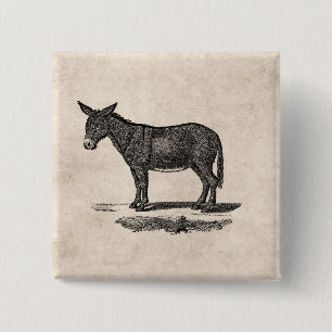 Vintage-Esel-Illustration - Esel aus dem 19. Jahrh Button