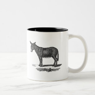 Vintage-Esel-Illustration - Esel aus dem 19. Jahrh Zweifarbige Tasse