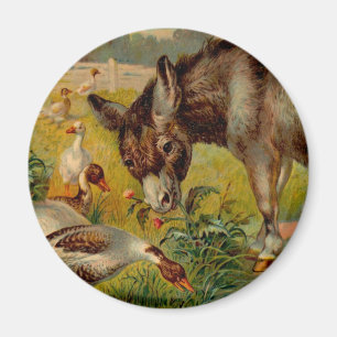 Vintage Esel mit Gänsen Magnet