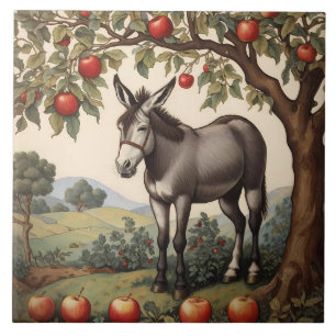 Vintage Esel unter einem Apfelbaum Fliese