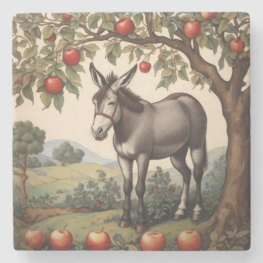 Vintage Esel unter einem Apfelbaum Steinuntersetzer (Vorderseite)