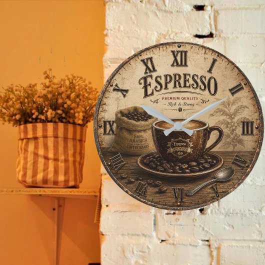 Vintage Espresso Coffee Große Wanduhr