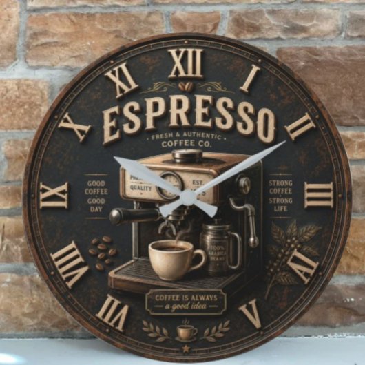Vintage Espresso Coffee Machine Große Wanduhr
