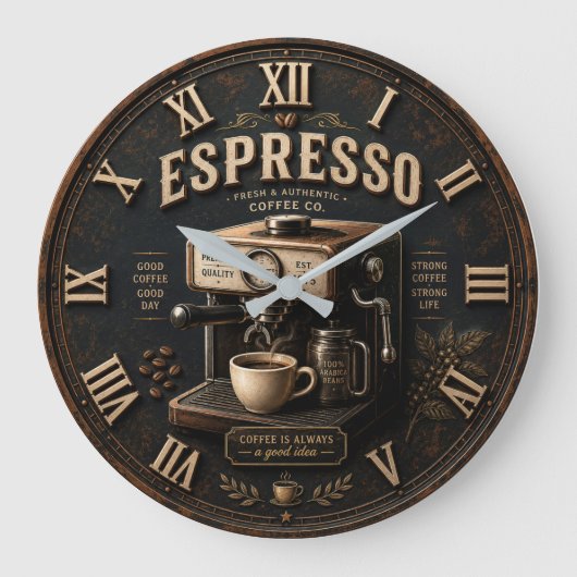 Vintage Espresso Coffee Machine Große Wanduhr (Vorderseite)