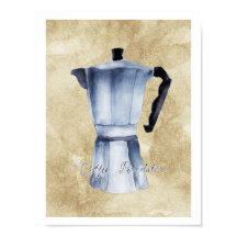 Vintage-Espresso-Kaffe Moka-Kanne Aquarell-Kunst