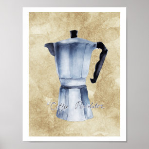 Vintage-Espresso-Kaffe Moka-Kanne Aquarell-Kunst Poster
