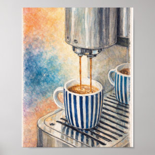 Vintage Espresso-Kee Kunststoffdruck – Blau gestre Poster