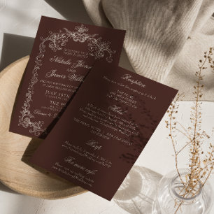 Vintage-Espresso-Old-Money-All-In-One-Hochzeit Einladung