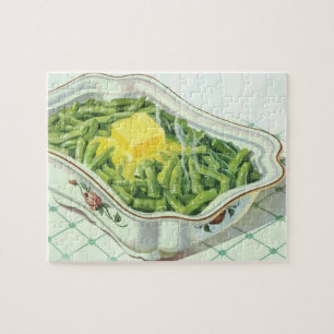 Vintage-Essen, Grüne-Bohnen-Auflauf mit Butter Puzzle