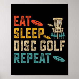 Vintage Essen Schlafen Disc Golf Wiederholen Spiel Poster