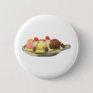 Vintage-Essensdesserts, Bananensplit-Kirschen Button