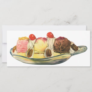 Vintage-Essensdesserts, Bananensplit-Kirschen Einladung