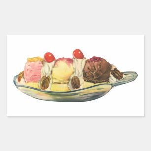 Vintage-Essensdesserts, Bananensplit-Kirschen Rechteckiger Aufkleber