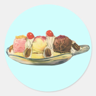 Vintage-Essensdesserts, Bananensplit-Kirschen Runder Aufkleber