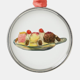 Vintage-Essensdesserts, Bananensplit-Kirschen Silbernes Ornament