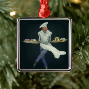 Vintage-Essensgeschäft, Bäcker mit Gebäckdesserts Silbernes Ornament