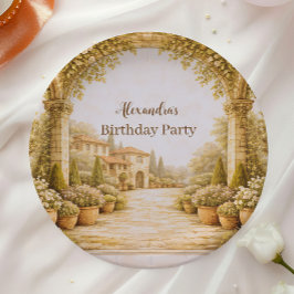 Vintage Estate Garden Birthday Pappteller