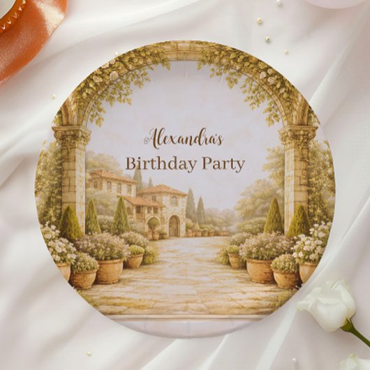 Vintage Estate Garden Birthday Pappteller
