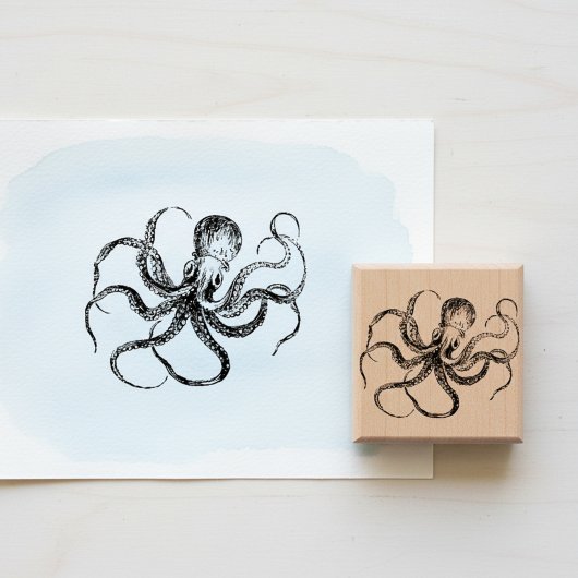 Vintage Etched Octopus Wooden Art Stamp Gummistempel
