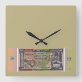 Vintage Ethiopian Birr Banknote Quadratische Wanduhr