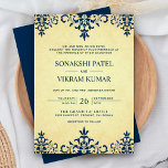 Vintage Ethnic Blue Damask Indische Hochzeit Einladung<br><div class="desc">Erleben Sie die indische Hochzeit mit ihrem eleganten,  faszinierenden Damast-Design auf einem Vintagen Pergament-Hintergrund. Fügen Sie einfach Ihre Veranstaltungsdetails zu dieser einfach zu bedienenden Vorlage hinzu,  um sie zu einer einmaligen Einladung zu machen.</div>