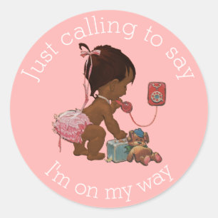 Vintage Ethnic Girl on Phone Baby Dusche Runder Aufkleber