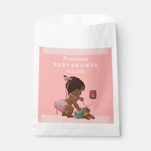 Vintage Ethnic Girl on Phone Baby Shower Chevrons Geschenktütchen (Vorderseite)