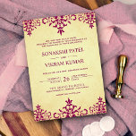 Vintage Ethnic Pink Damask Indische Hochzeit Einladung<br><div class="desc">Erleben Sie die indische Hochzeit mit ihrem eleganten,  faszinierenden Damast-Design auf einem Vintagen Pergament-Hintergrund. Fügen Sie einfach Ihre Veranstaltungsdetails zu dieser einfach zu bedienenden Vorlage hinzu,  um sie zu einer einmaligen Einladung zu machen.</div>